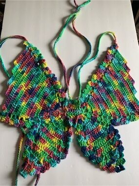 Handmade Multicolor Rainbow Crochet Butterfly Halter Top